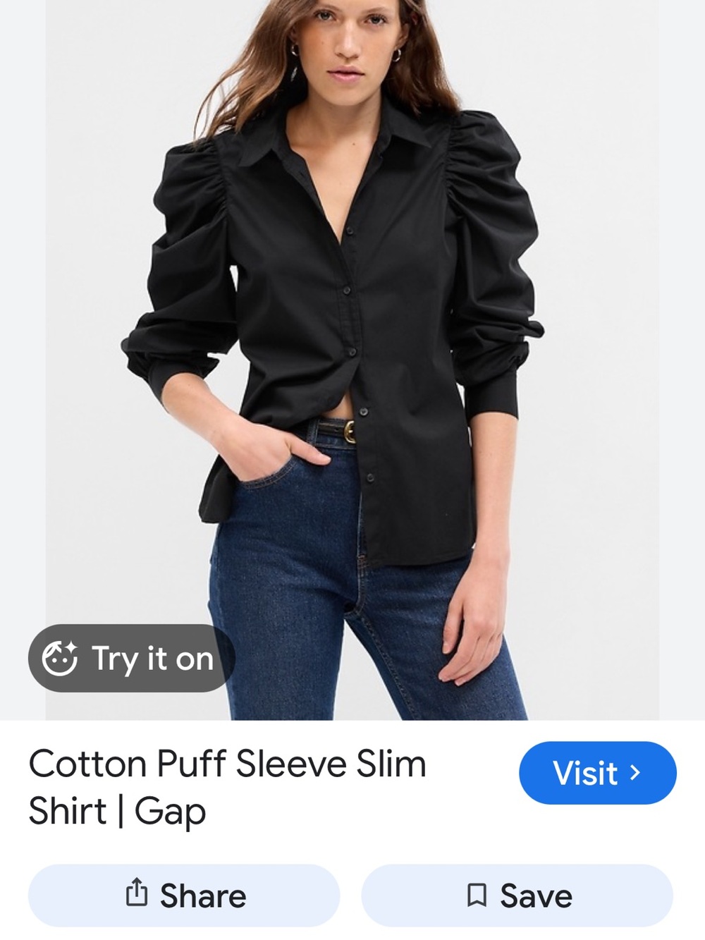 GAP Black Puff-Shoulder Button-Up Shirt